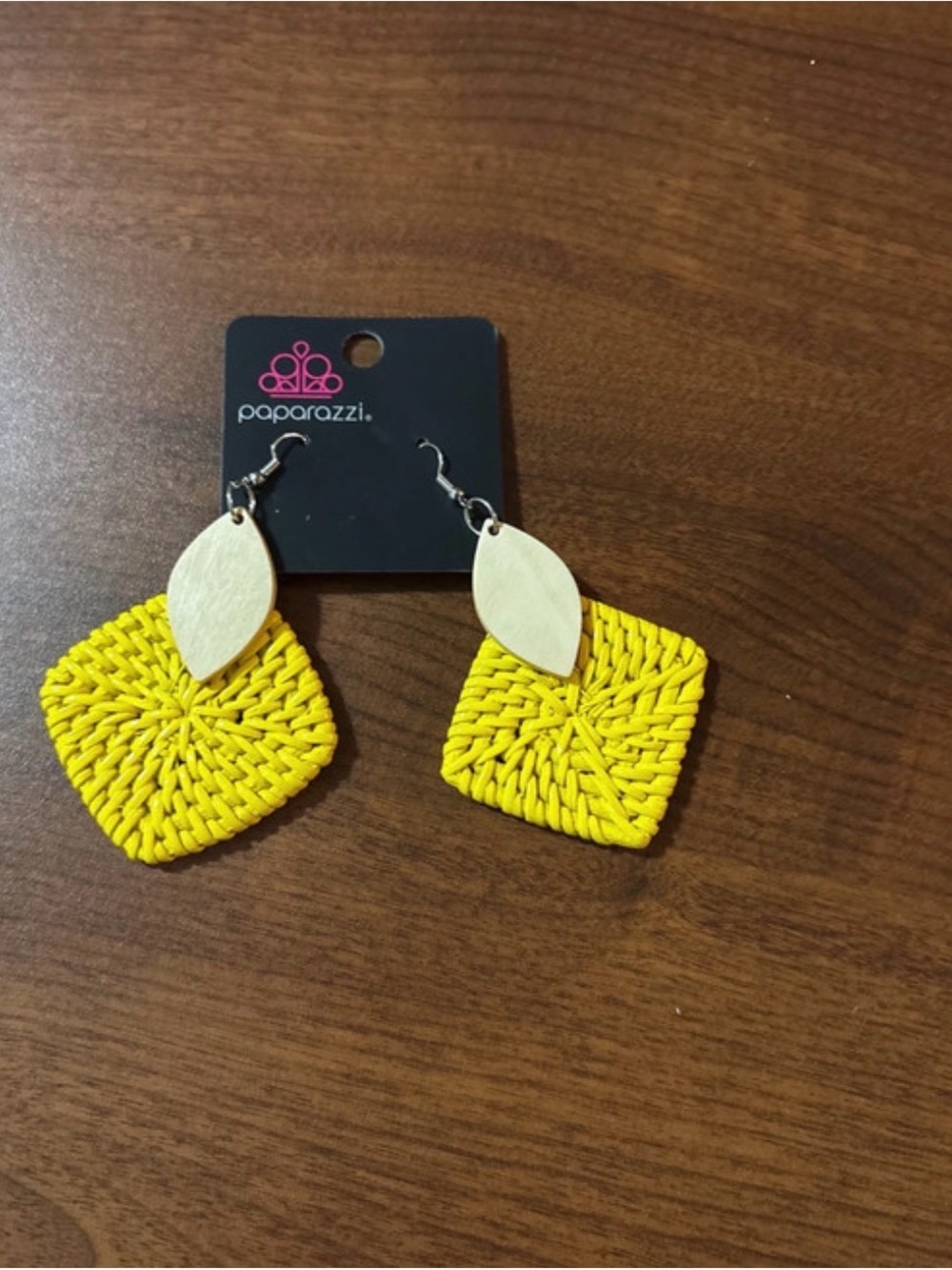 Paparazzi Yellow Woven Square Drop Earrings